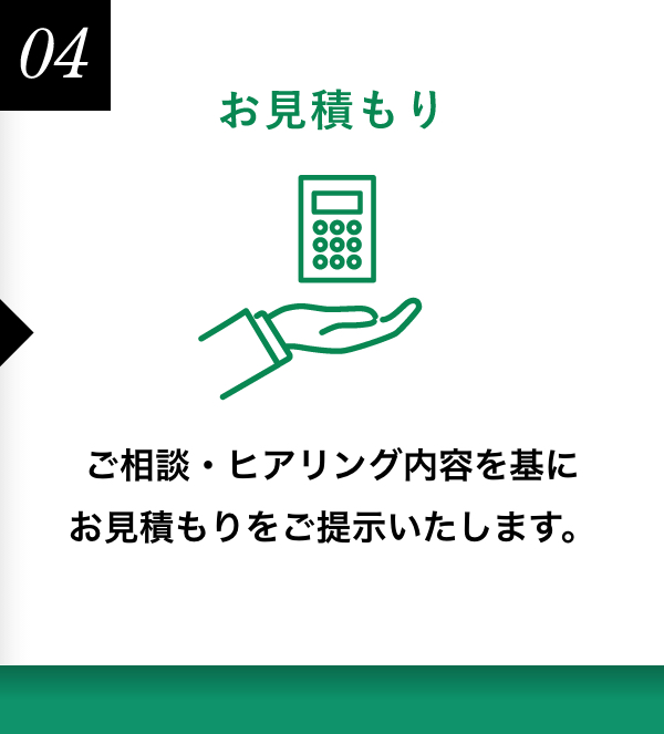 ご相談・ヒアリング内容を基にお見積もりをご提示いたします。